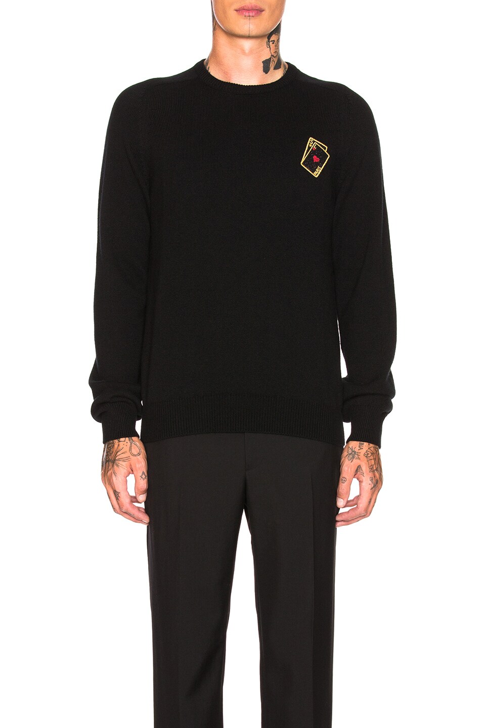 Image 1 of Saint Laurent Cards Patch Cashmere Pullover in Black