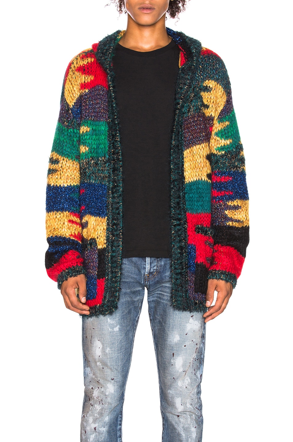 Image 1 of Saint Laurent Patchwork Hooded Cardigan in Multicolor