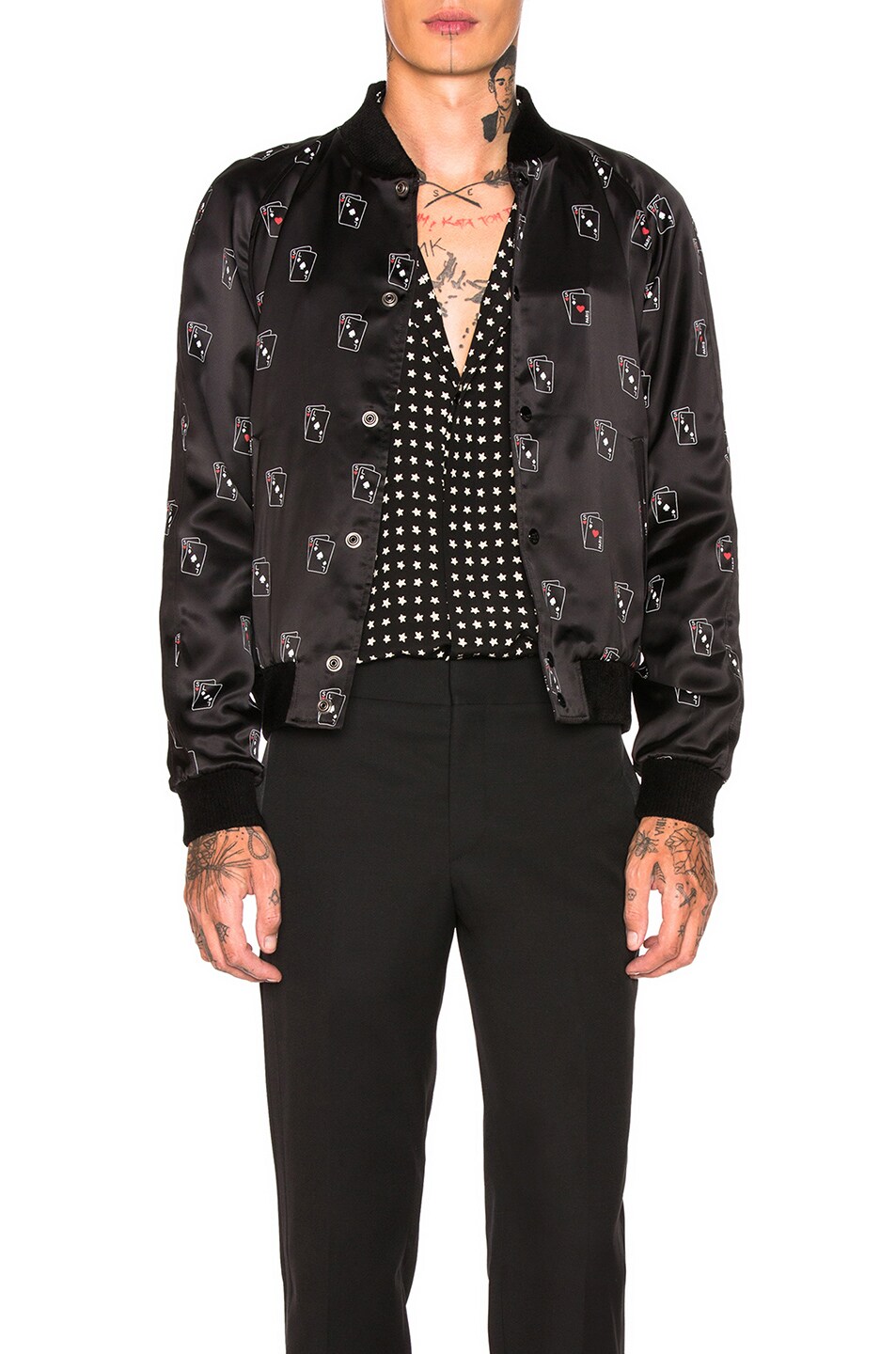 Image 1 of Saint Laurent Satin Cards Teddy in Black & Chalk Red