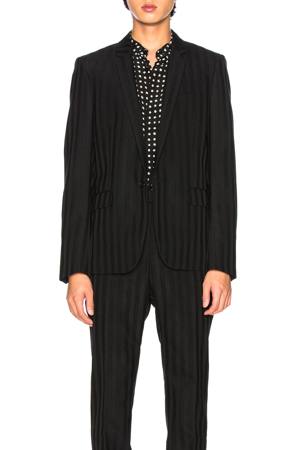 Image 1 of Saint Laurent Striped Long Blazer in Black