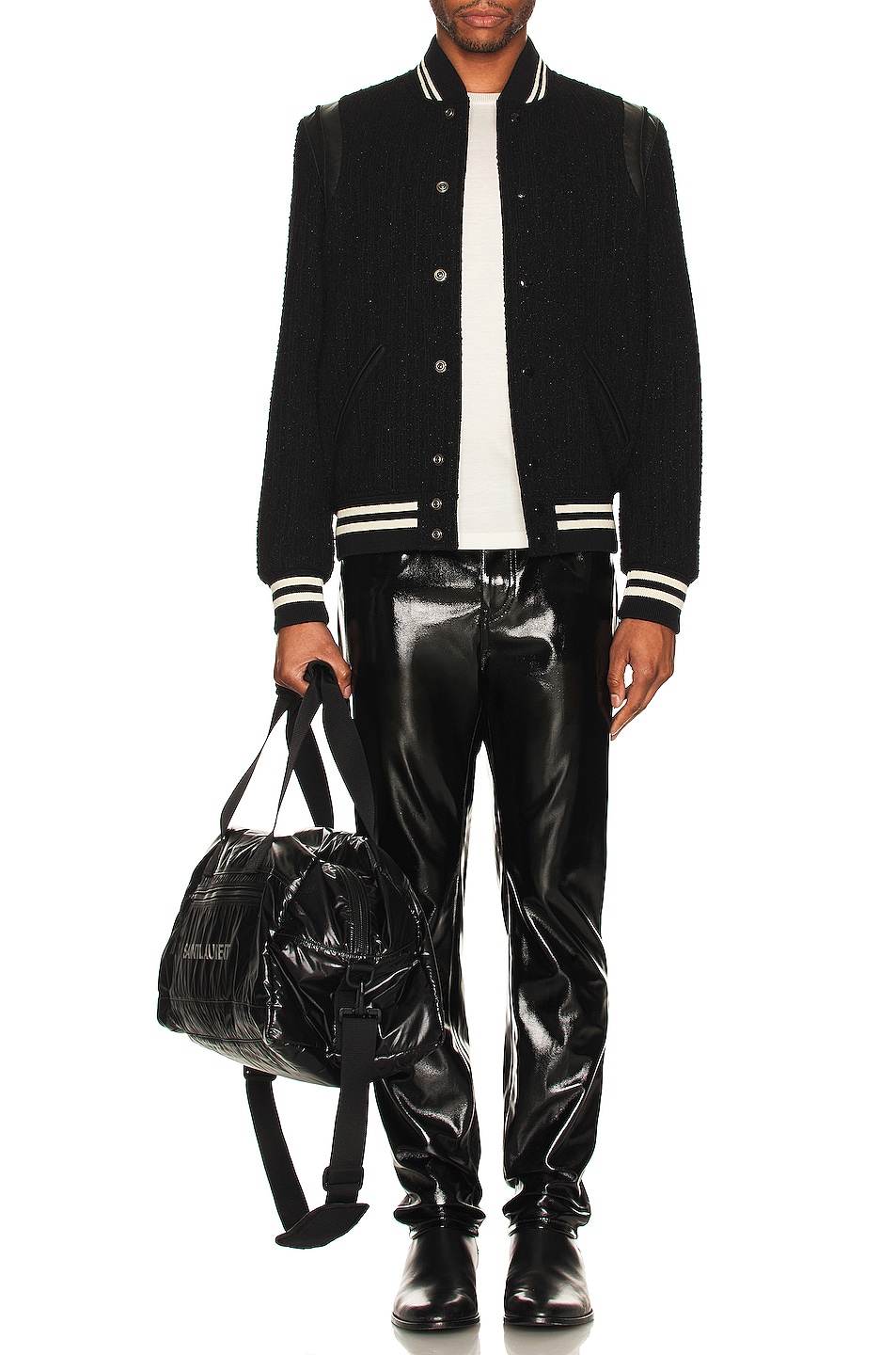 Image 1 of Saint Laurent Skinny 5 Pocket Cropped Pant in Shiny Black