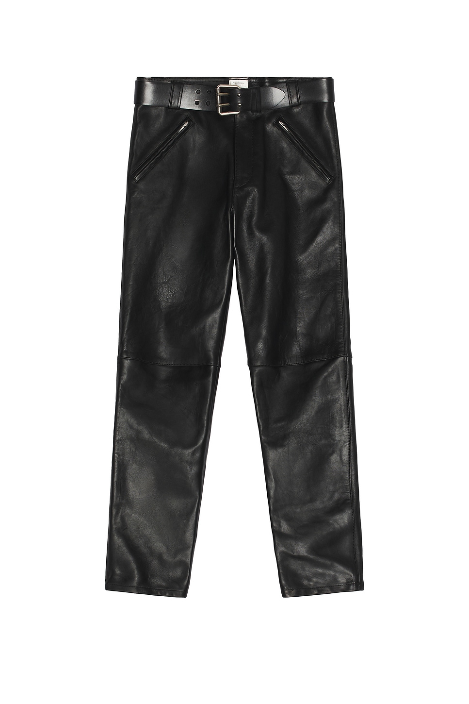 Saint Laurent Belted Pants In Grained Leather In Black