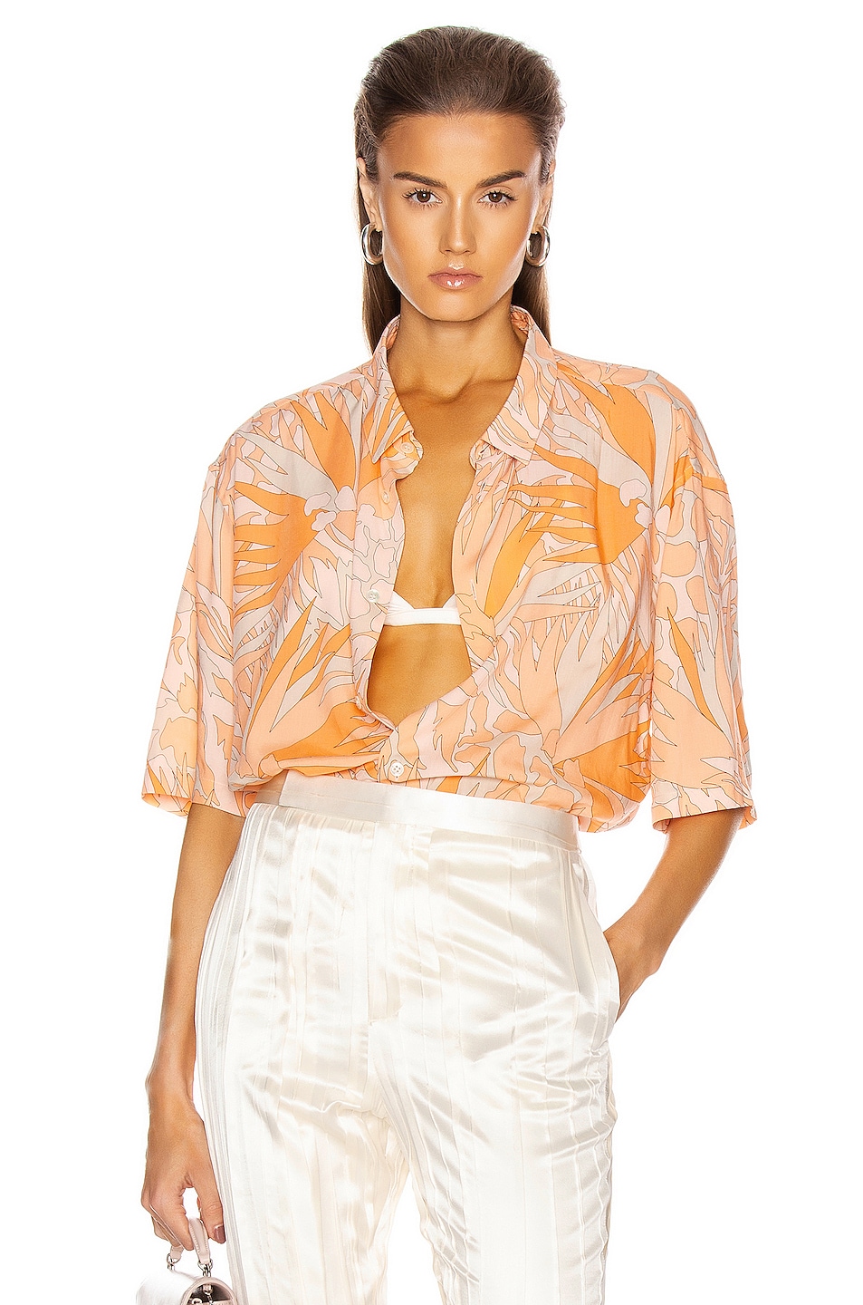 Image 1 of Saint Laurent Short Sleeve Shirt in Orange Taupe