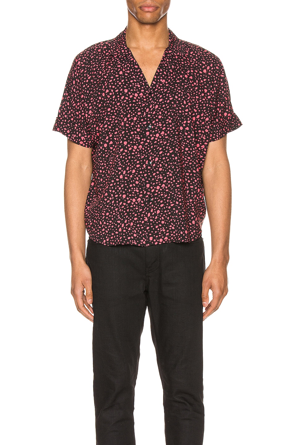 Image 1 of Saint Laurent Short Sleeve Shirt in Black & Fuchsia
