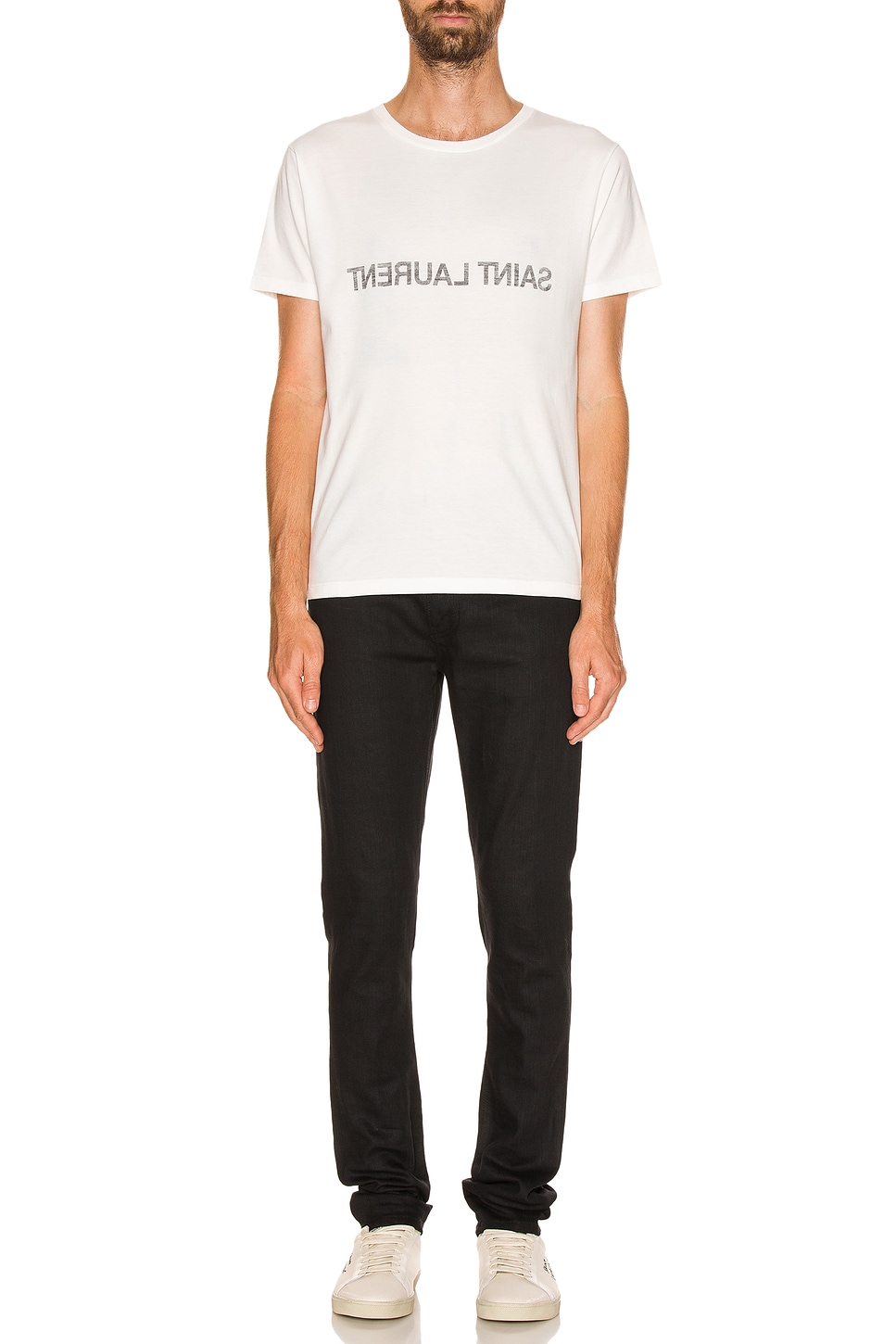Image 1 of Saint Laurent Col Rond T-Shirt in Naturel & Noir