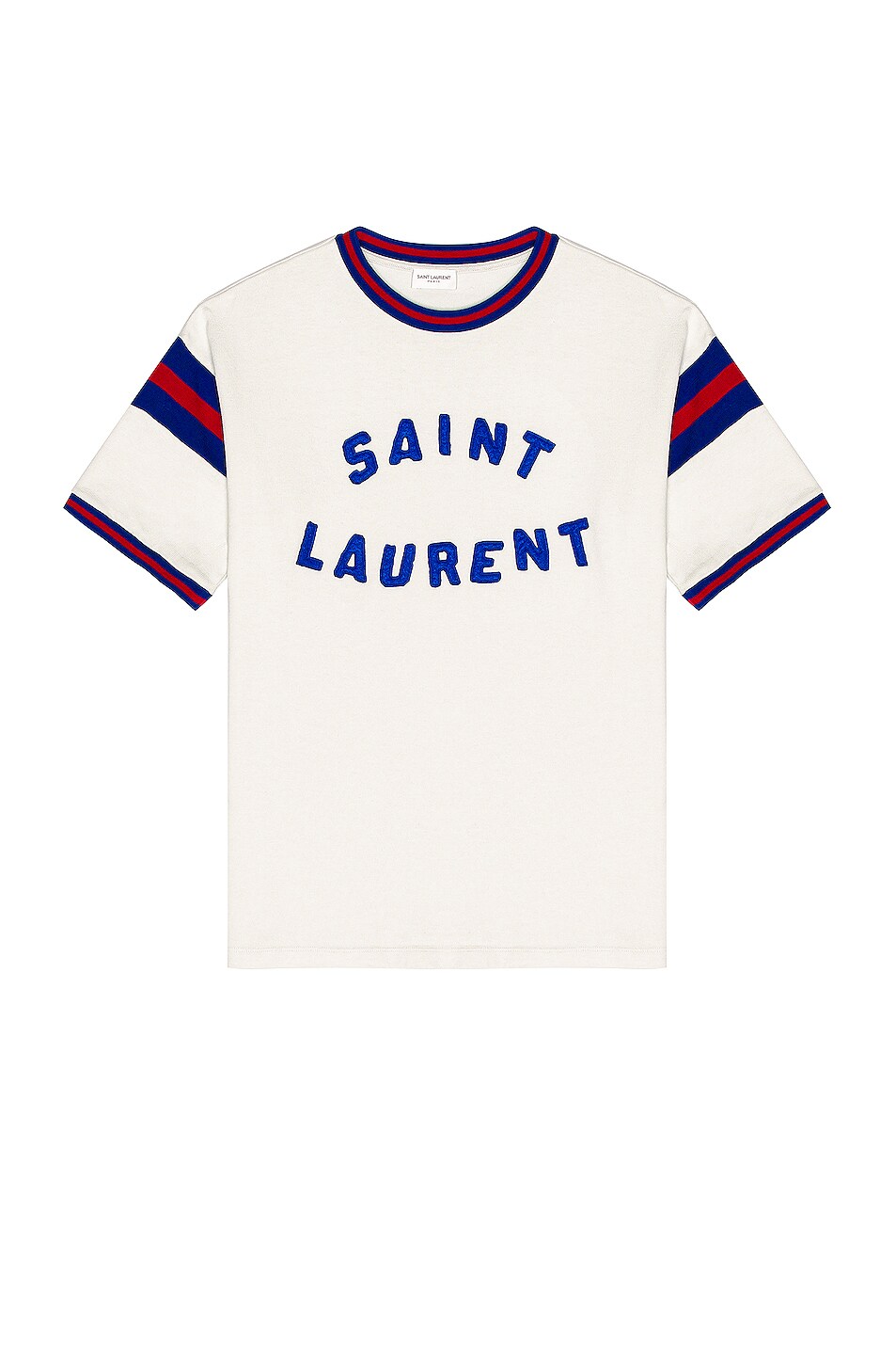 Image 1 of Saint Laurent Sport Vintage T-Shirt in Dirty Ecru & Bleu