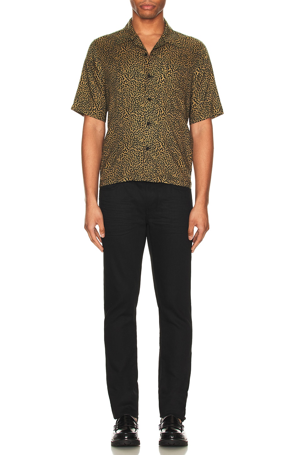 Image 1 of Saint Laurent Hawaii Short Sleeve Shirt in Black & Camel