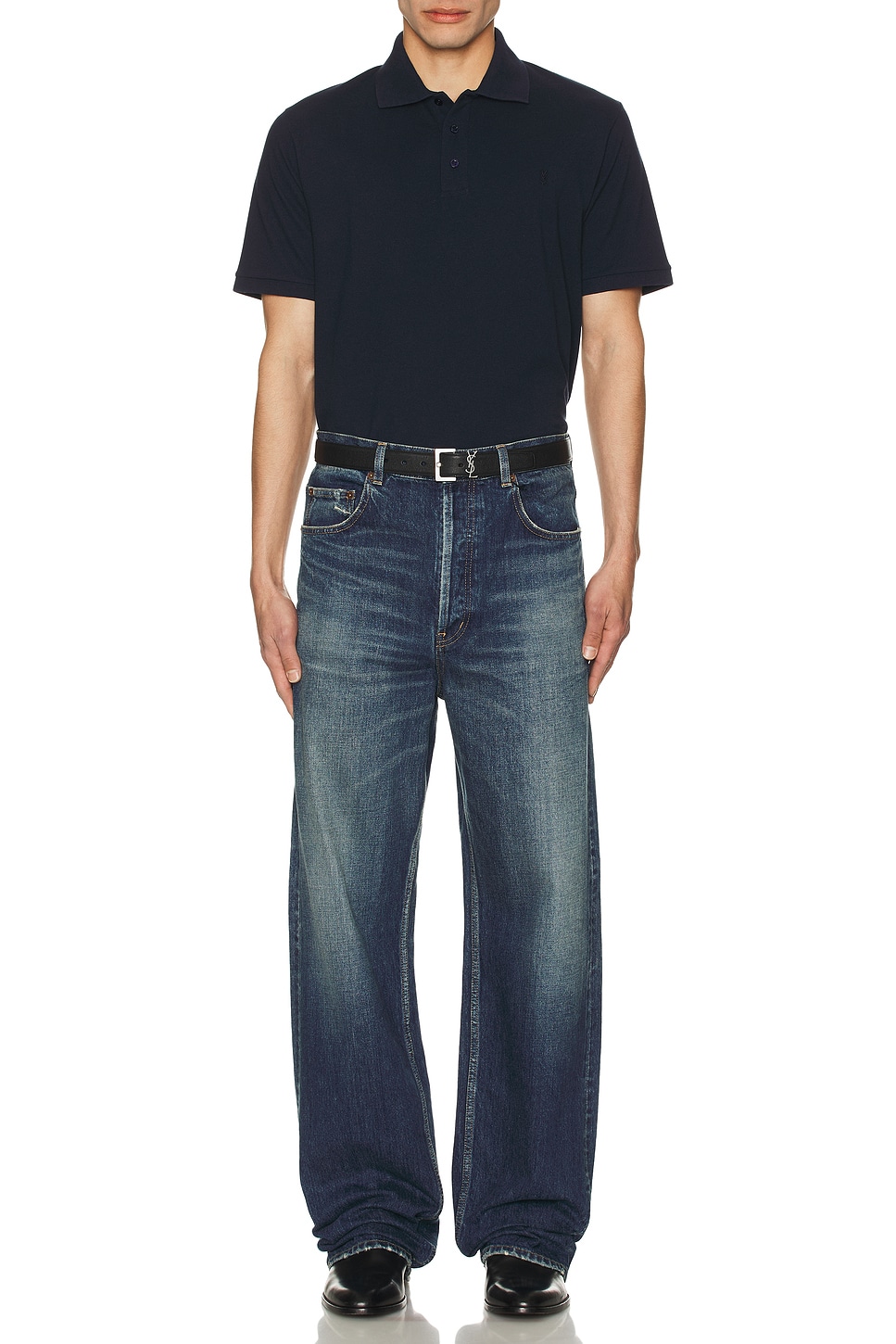 Image 1 of Saint Laurent Pique Polo in Marine
