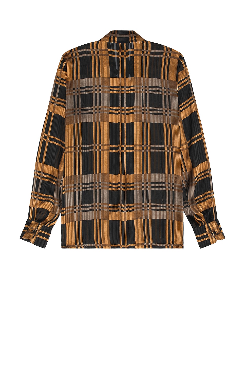 Saint Laurent Silk Shirt With Checked Pattern And Long Sleeves In Noir Caramel