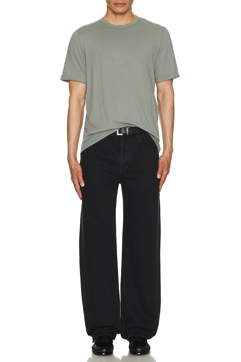 Image 1 of Saint Laurent Short Sleeve Tee in Gris Vert Blanchi