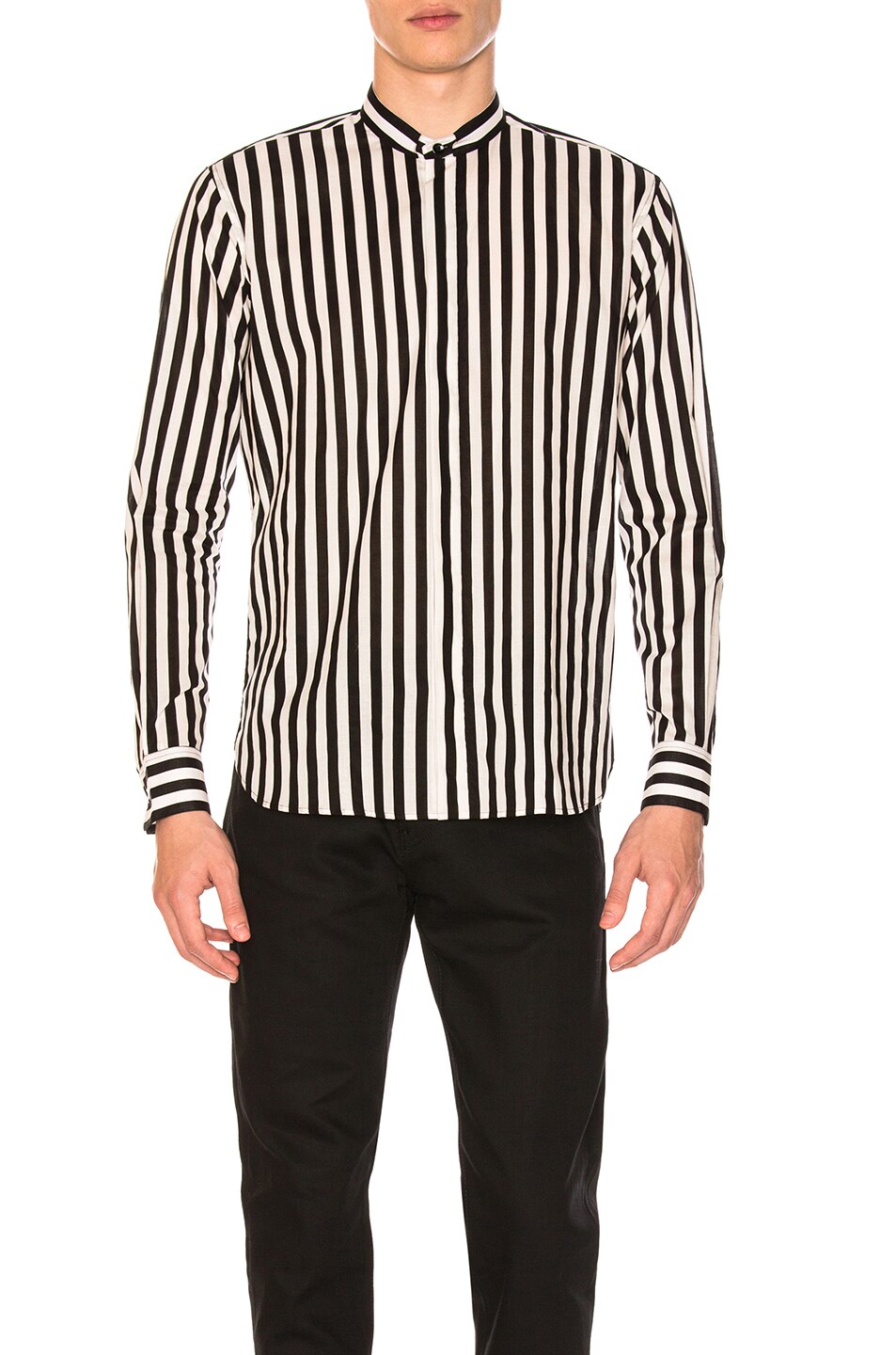Image 1 of Saint Laurent Striped Long Sleeve Shirt in Black & White