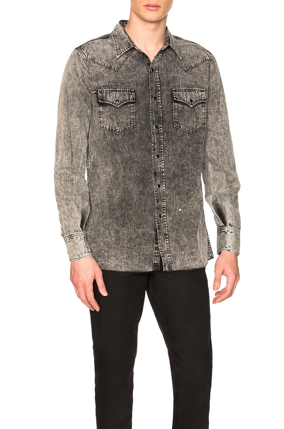 Image 1 of Saint Laurent Long Sleeve Denim Western Shirt in Acid Wash