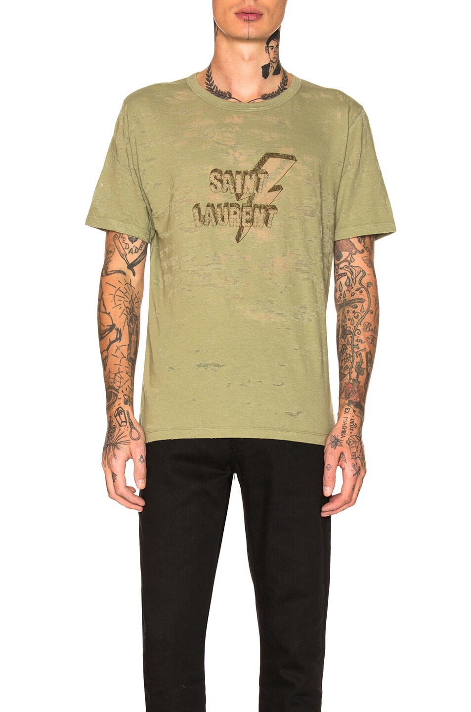 Image 1 of Saint Laurent Lightning Tee in Army Green
