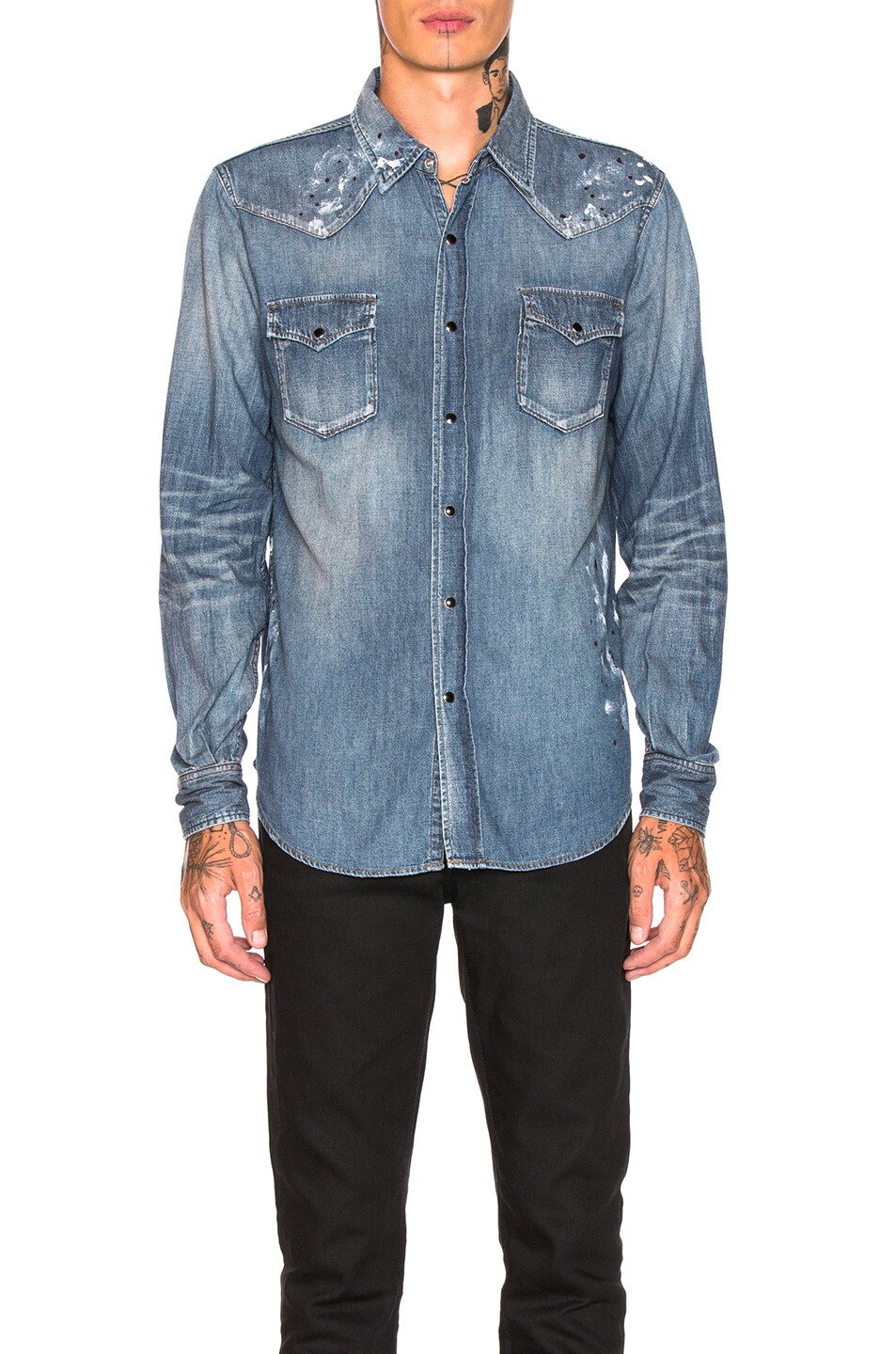 Image 1 of Saint Laurent Classic Western Shirt in Dirty Blue Paint