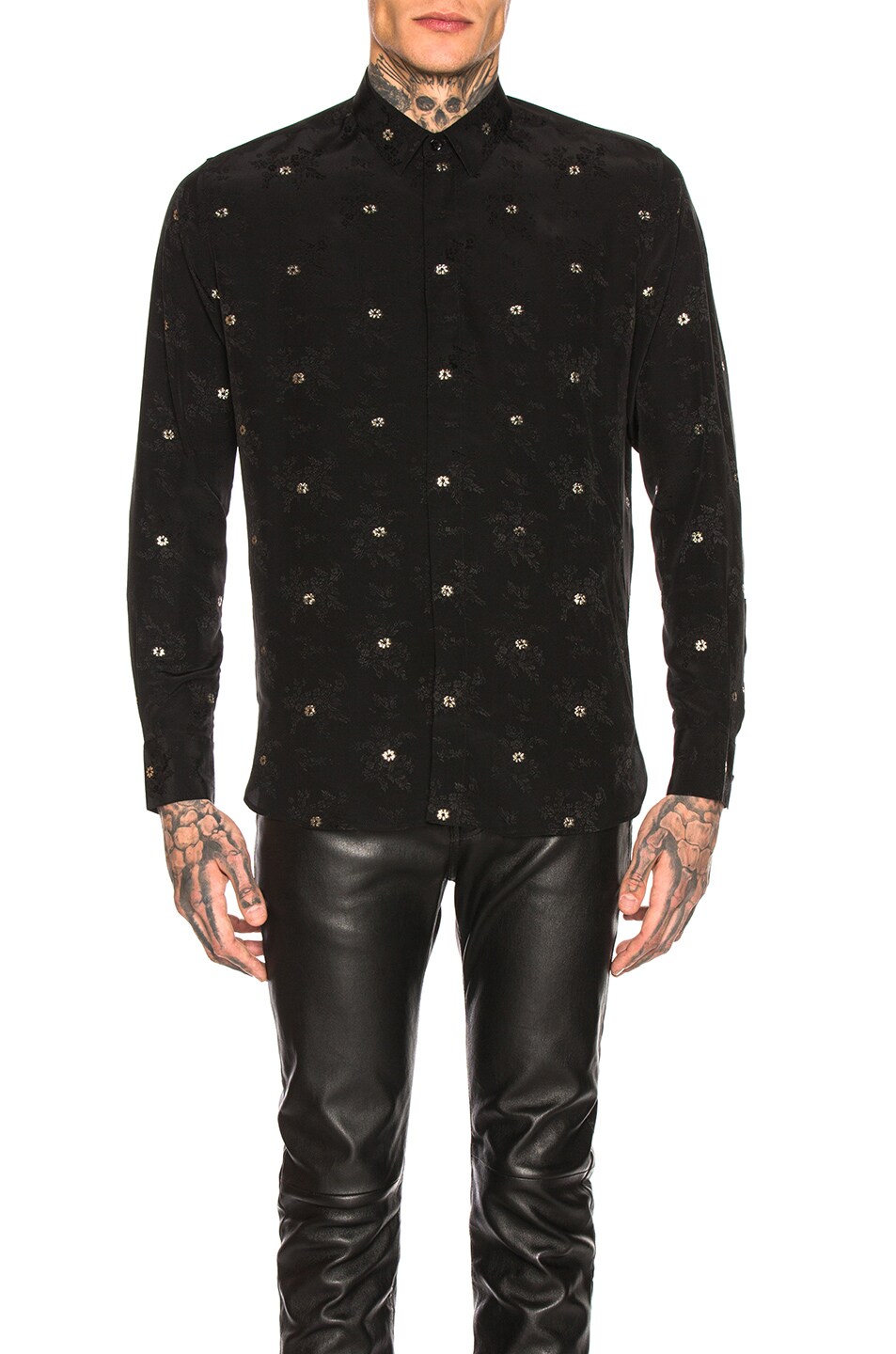 Image 1 of Saint Laurent Long Sleeve Shirt in Black & Silver