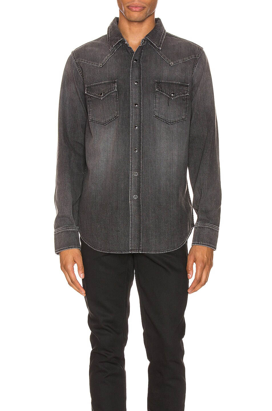 Image 1 of Saint Laurent Classic Western Denim Shirt in Dirty Medium Vintage Black