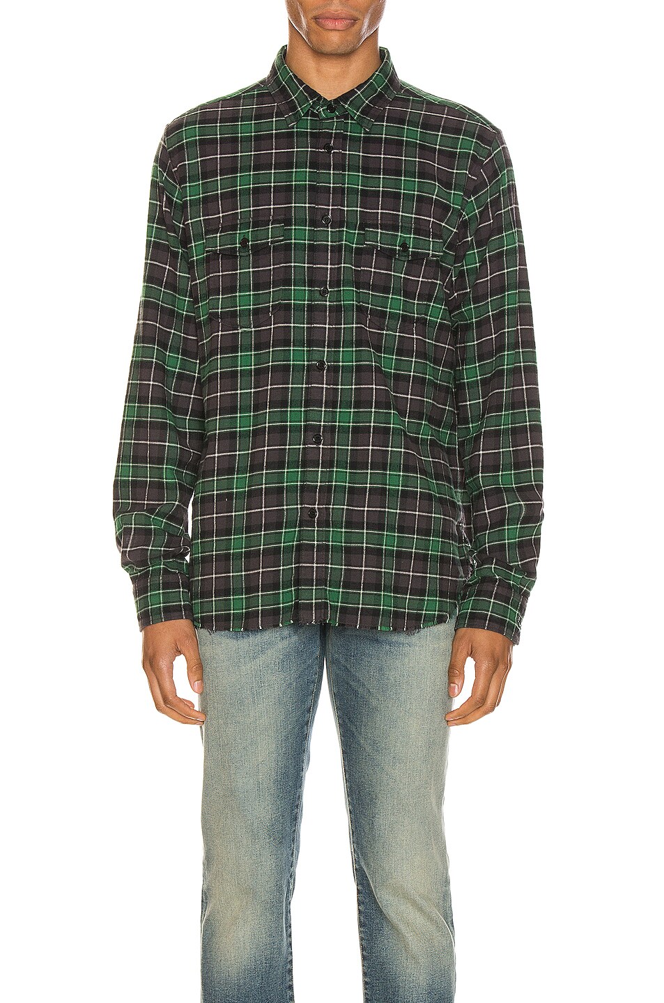 Image 1 of Saint Laurent Oversize Plaid Shirt in Green Stonewash