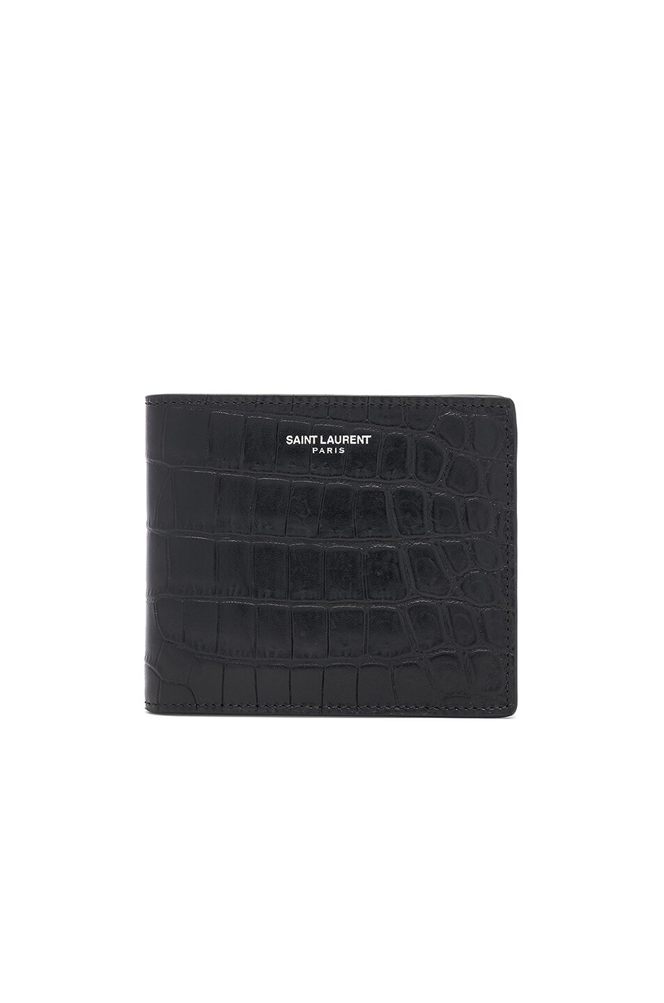 Image 1 of Saint Laurent Croc Leather East West Wallet in Black