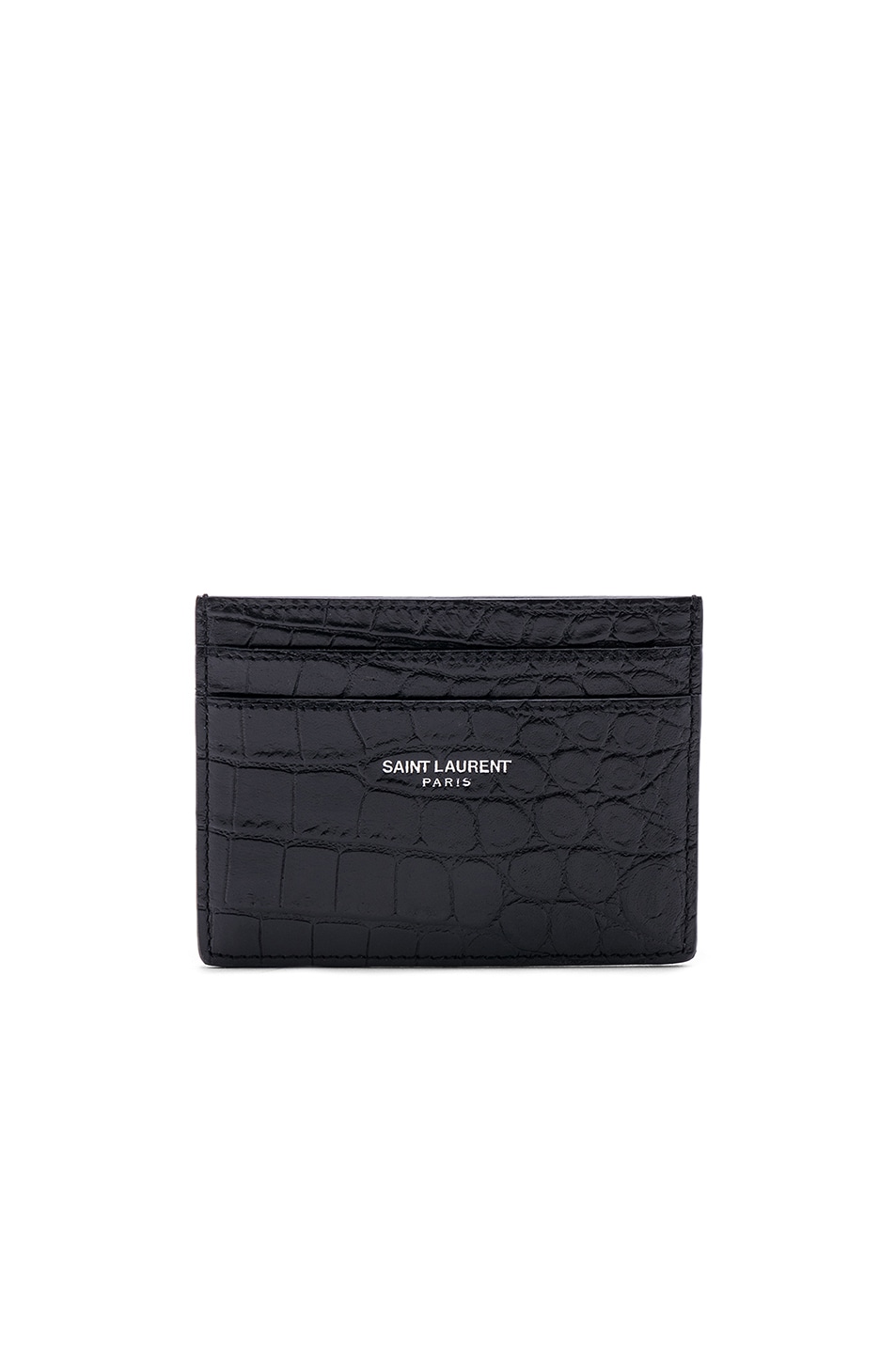 Croc Leather Card Case in Black