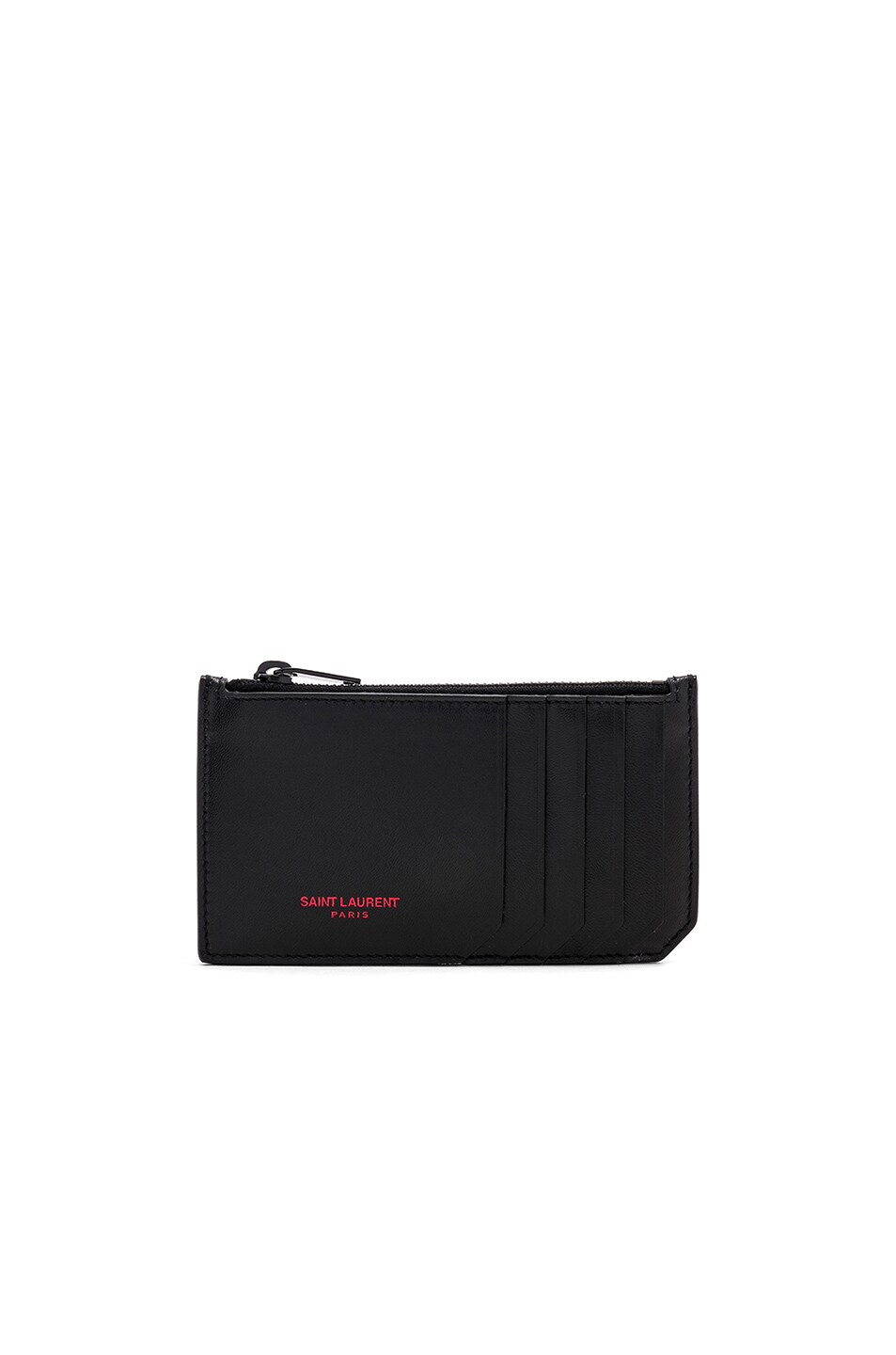 Image 1 of Saint Laurent Zipped Fragments Credit Card Case in Black & Red