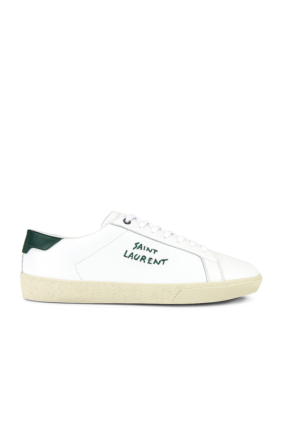 Image 1 of Saint Laurent Signature Low Top Sneaker in Blanc Optique & Dark Basil