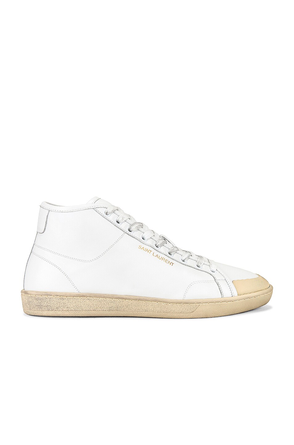 Image 1 of Saint Laurent Mid Top Sneaker in White & Butter