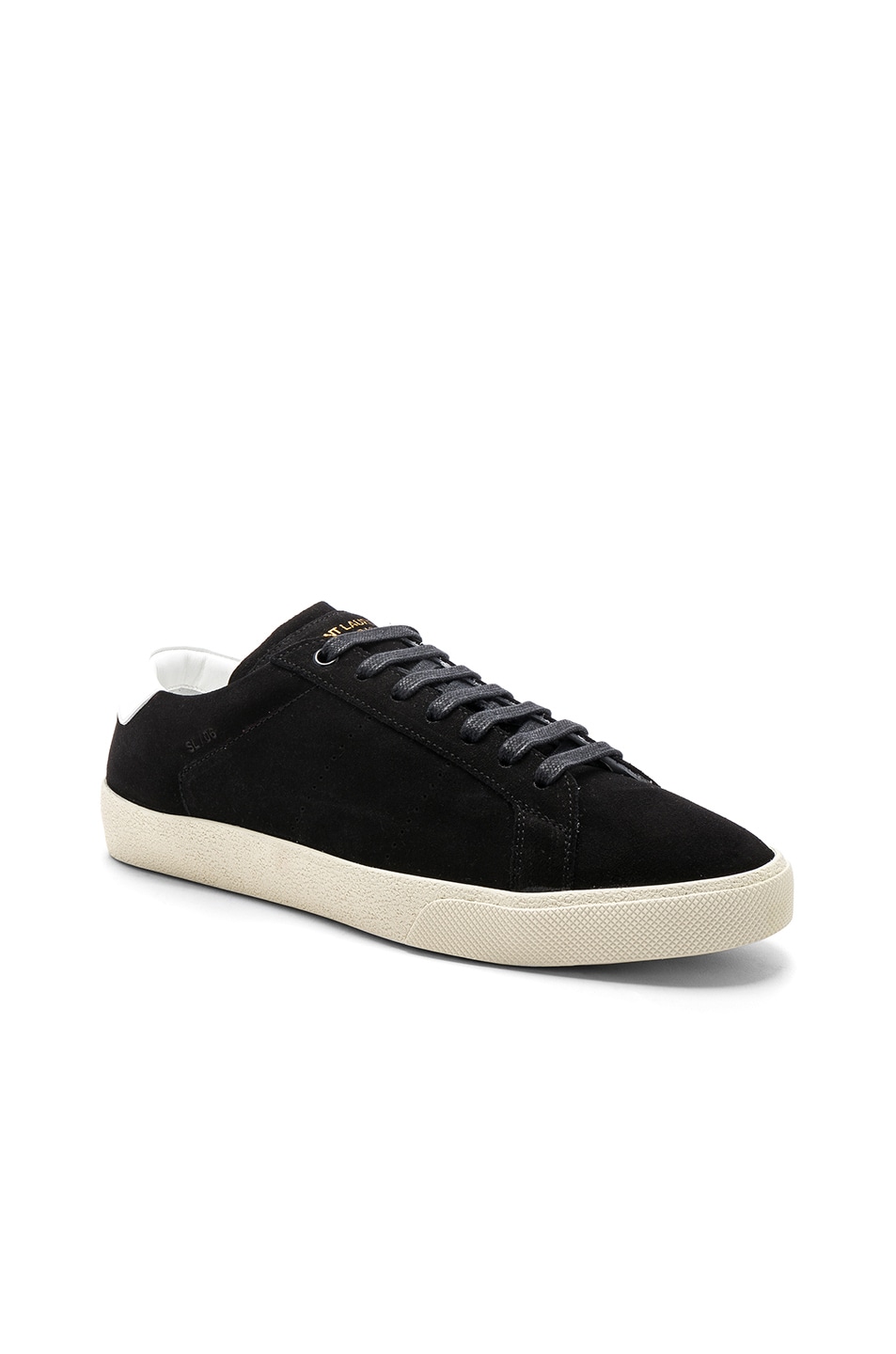 Image 1 of Saint Laurent Suede Low-Top Sneakers in Black & White