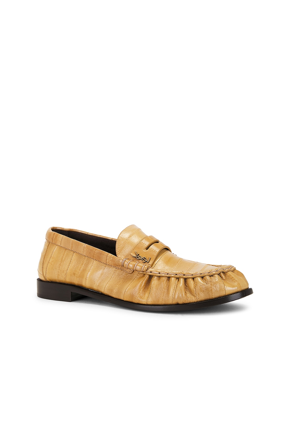 Saint Laurent Le Loafer Monogram Logo-appliquéd Eel Penny Loafers In Brown