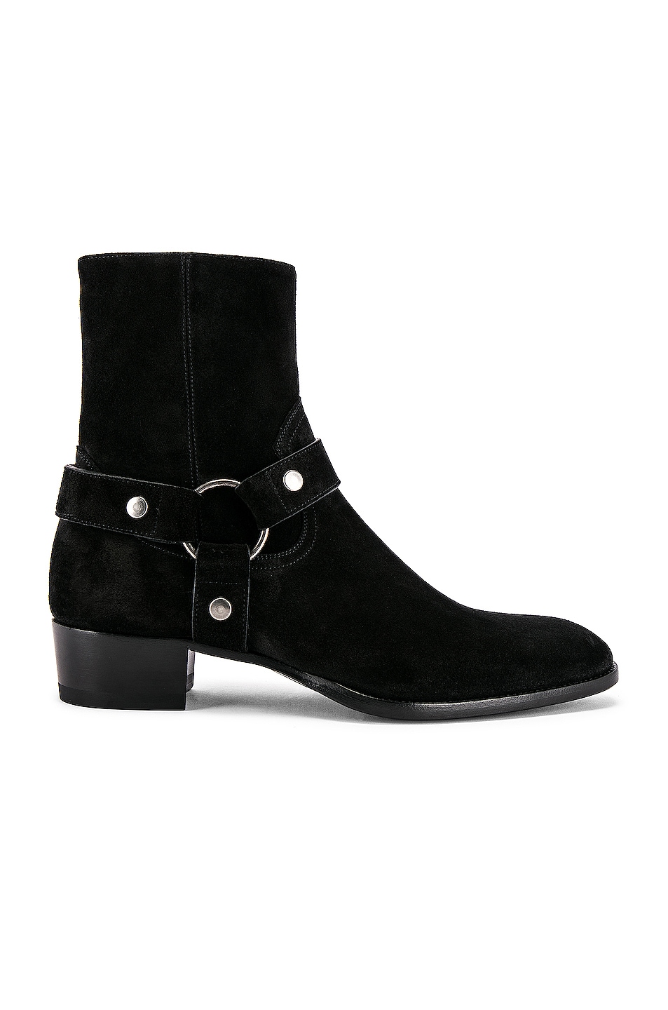 Image 1 of Saint Laurent Wyatt Suede Harness Boots in Black