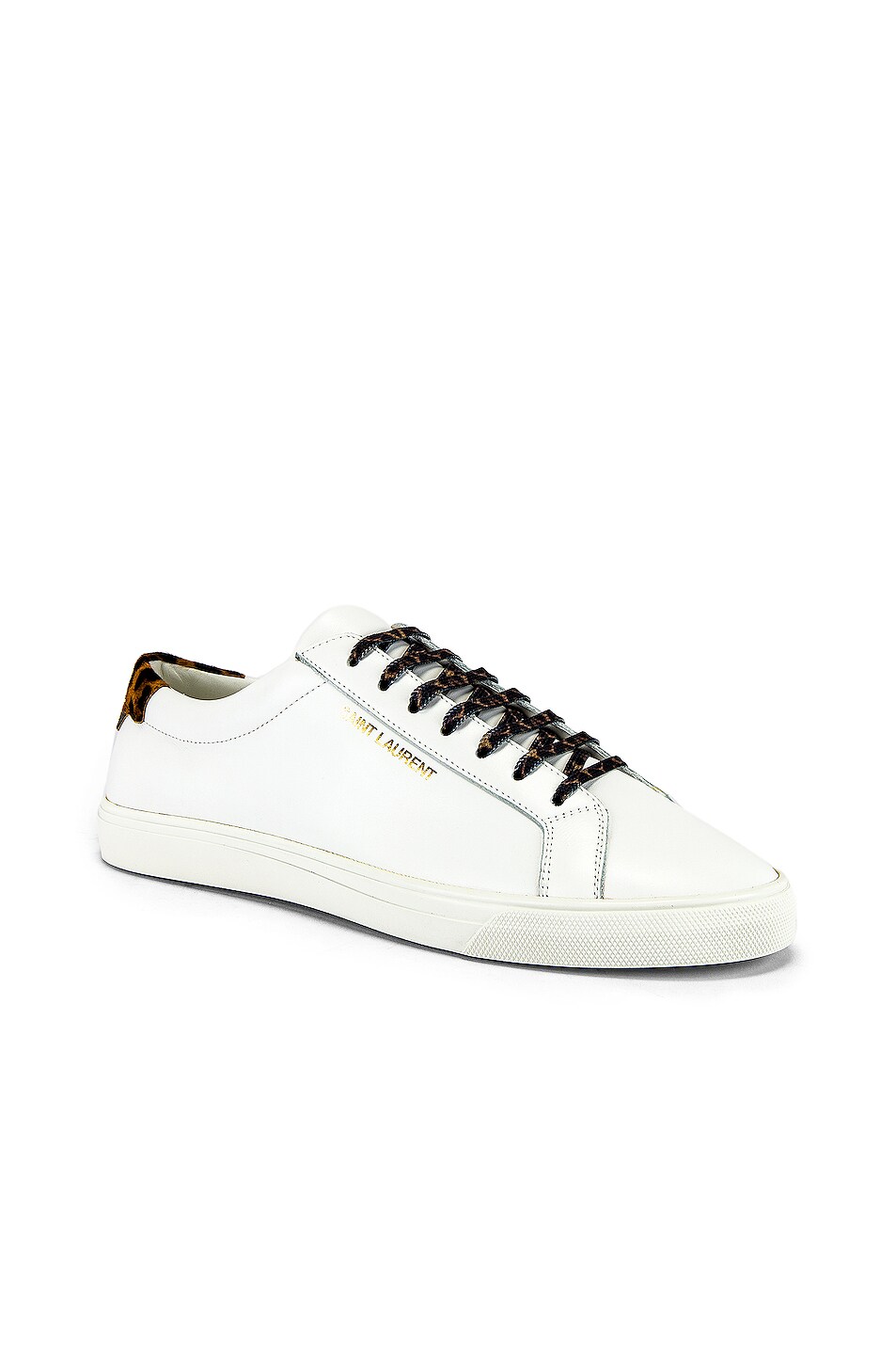 Image 1 of Saint Laurent Andy Low Top Sneakers in White & Leopard