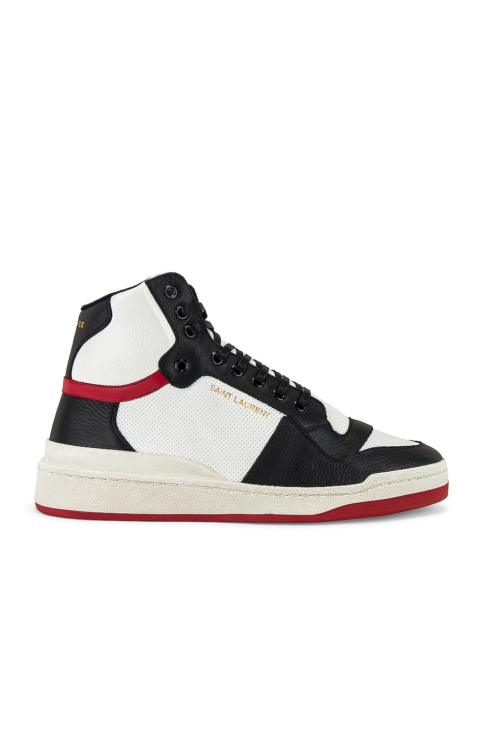Image 1 of Saint Laurent SL24 High Top Sneaker in Optic White & Black & Eros Red