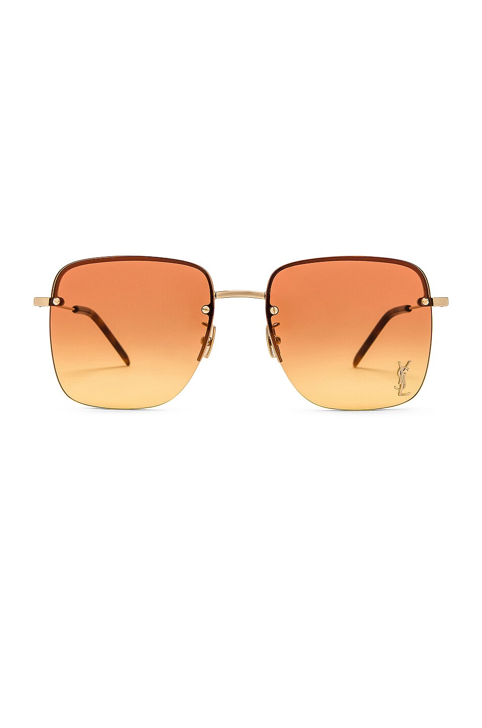 Image 1 of Saint Laurent Half Rim Squared Feminine Sunglasses in Shiny Light Gold & Dark Orange