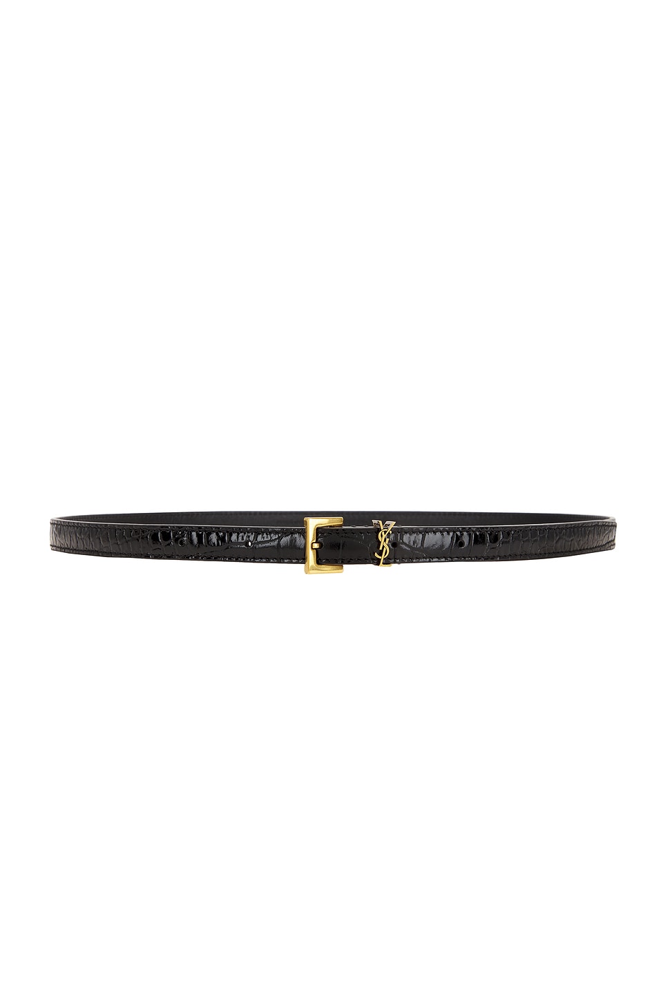 Saint Laurent Cassandre Thin Leather Belt In Nero