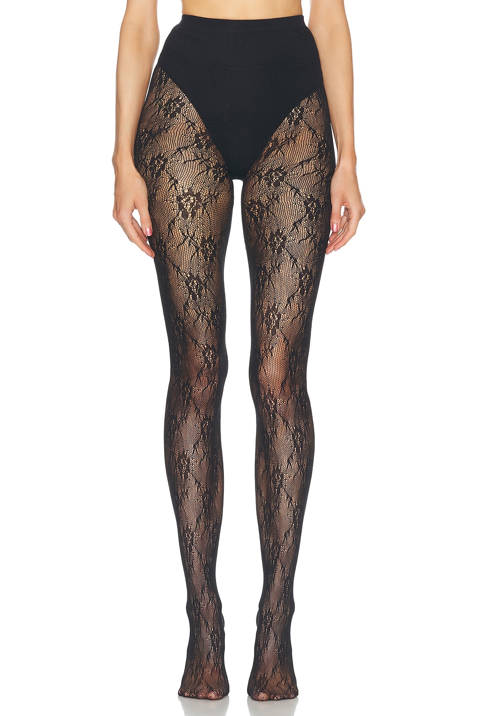 Shop Saint Laurent Lace Stockings In Noir