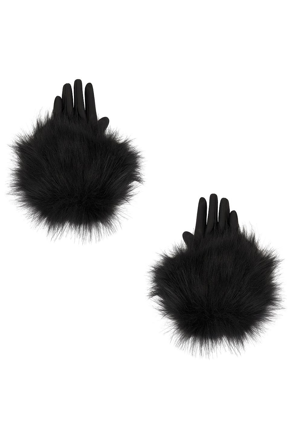 Faux Fur Leather Gloves in Black