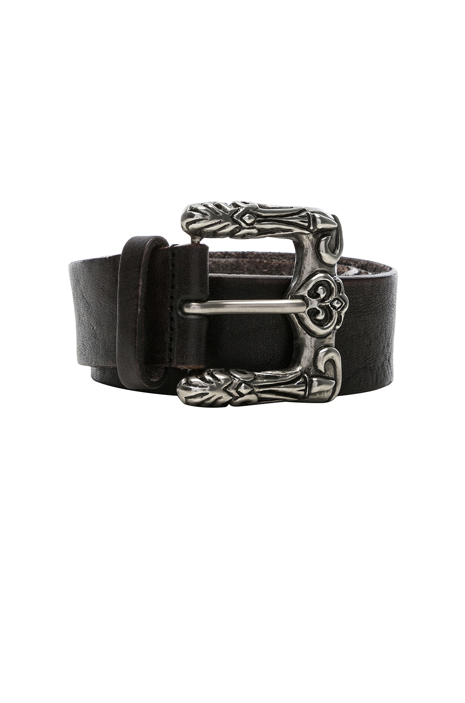 Image 1 of Saint Laurent Celtic Engraved Buckle Belt in Black & Grey
