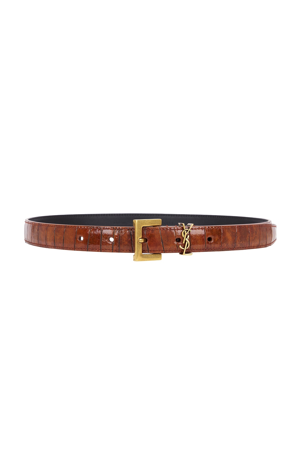 Saint Laurent Fine Ceinture Passant Cassandre Belt In Vegetal Brown