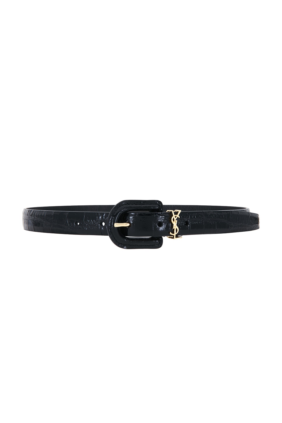Saint Laurent Croc Embossed Boucle Recouverte Belt