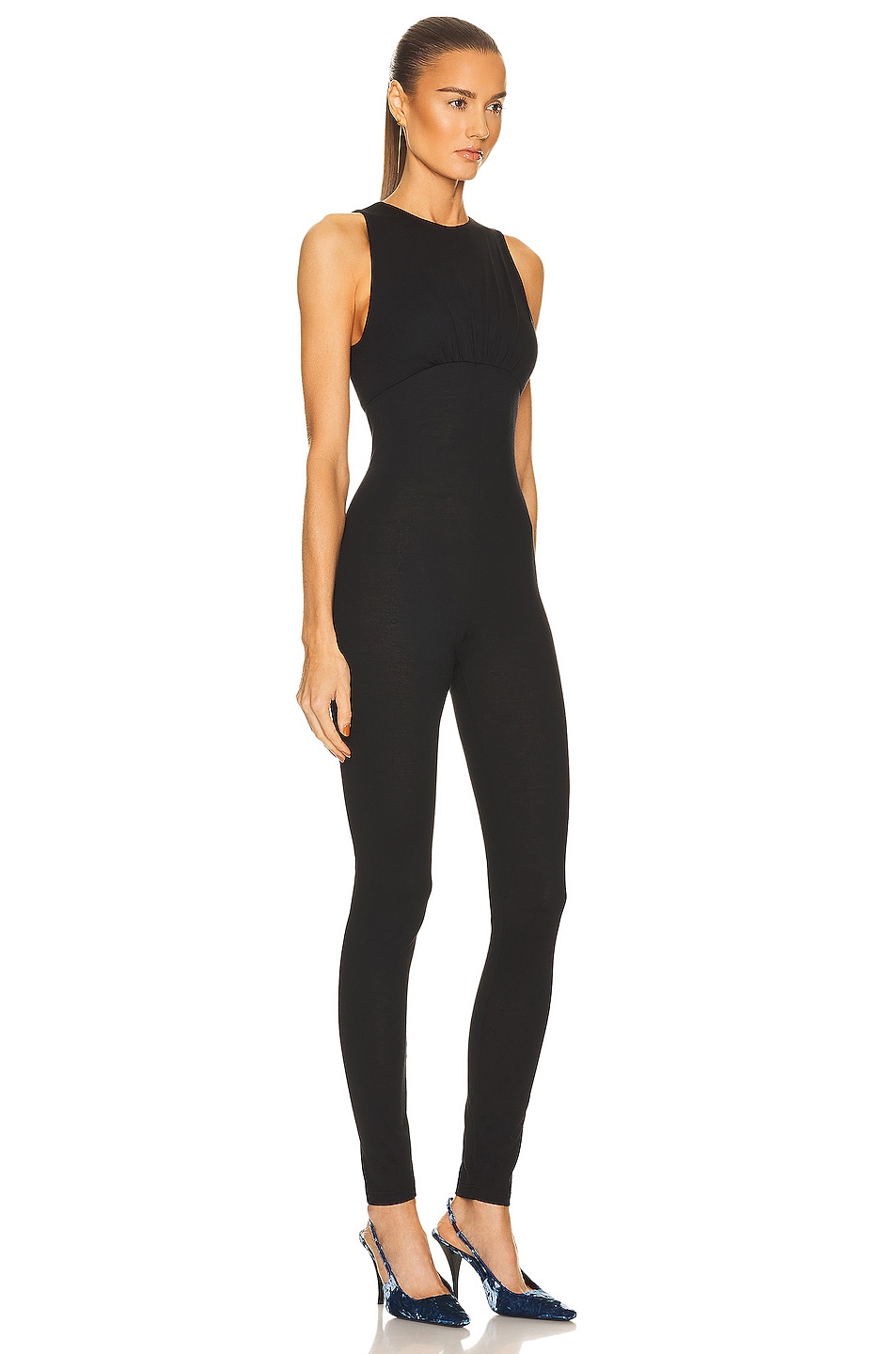 Saint Laurent Women Black One-Shoulder Jumpsuit With Side Gathering In Jersey Woman