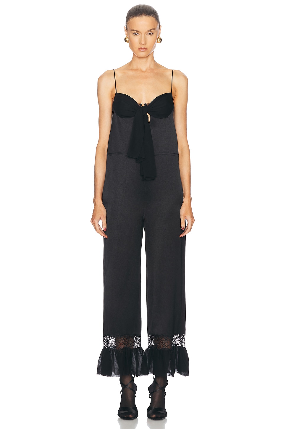 Shop Saint Laurent Flare Leg Jumpsuit In Noir