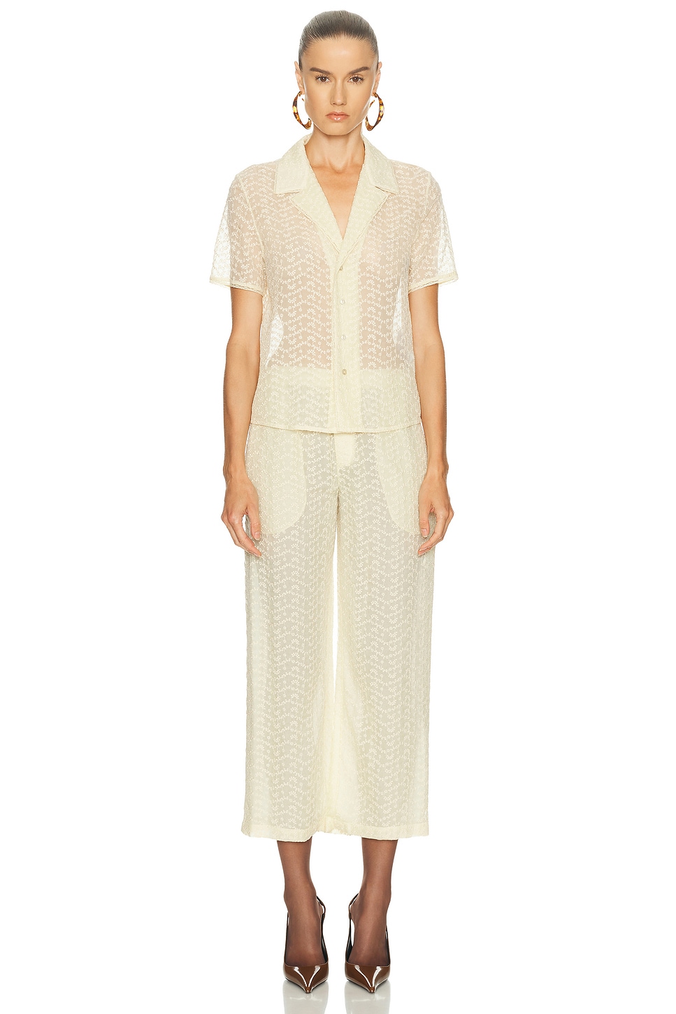 Image 1 of Saint Laurent Short Sleeve Jumpsuit in Jaune Pale