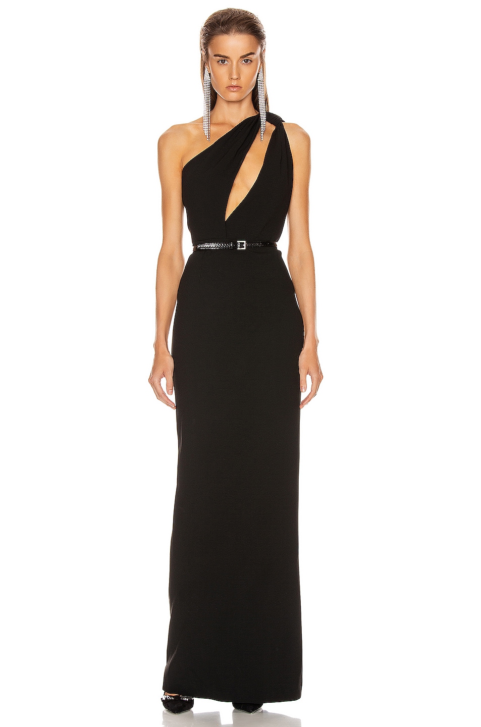 Image 1 of Saint Laurent One Shoulder Cutout Dress in Black
