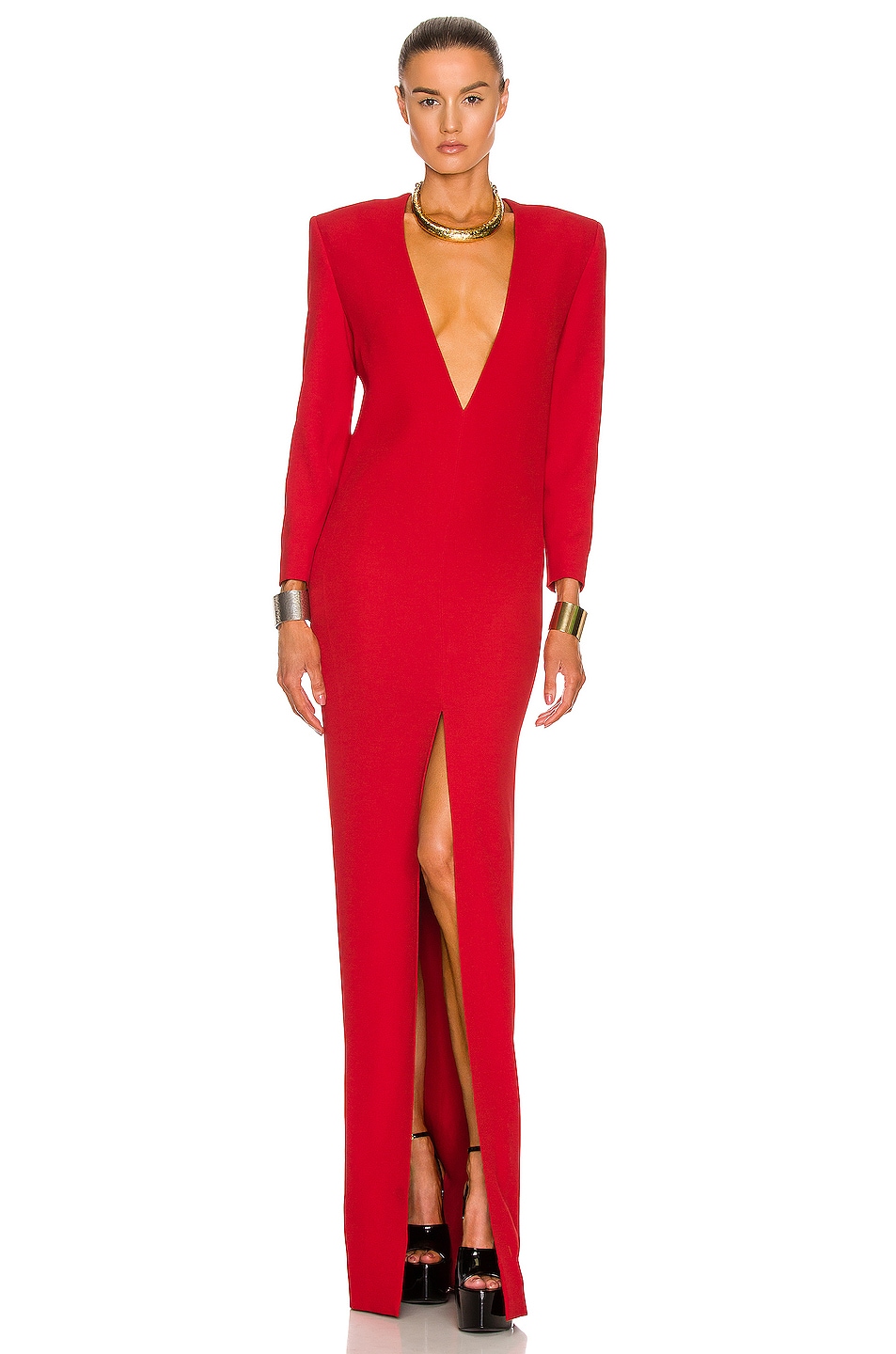 Image 1 of Saint Laurent Long Sleeve Maxi Dress in Rouge