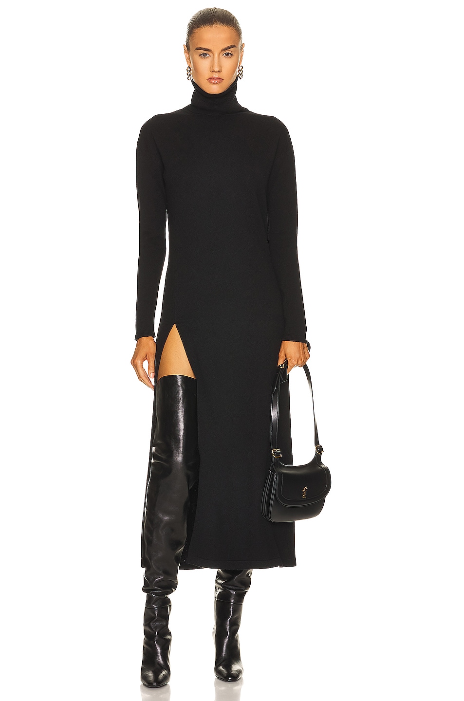 Image 1 of Saint Laurent Long Sleeve Midi Dress in Noir
