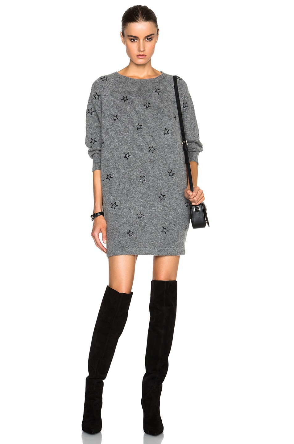 Image 1 of Saint Laurent Star Embroidered Sweater Dress in Black & Grey