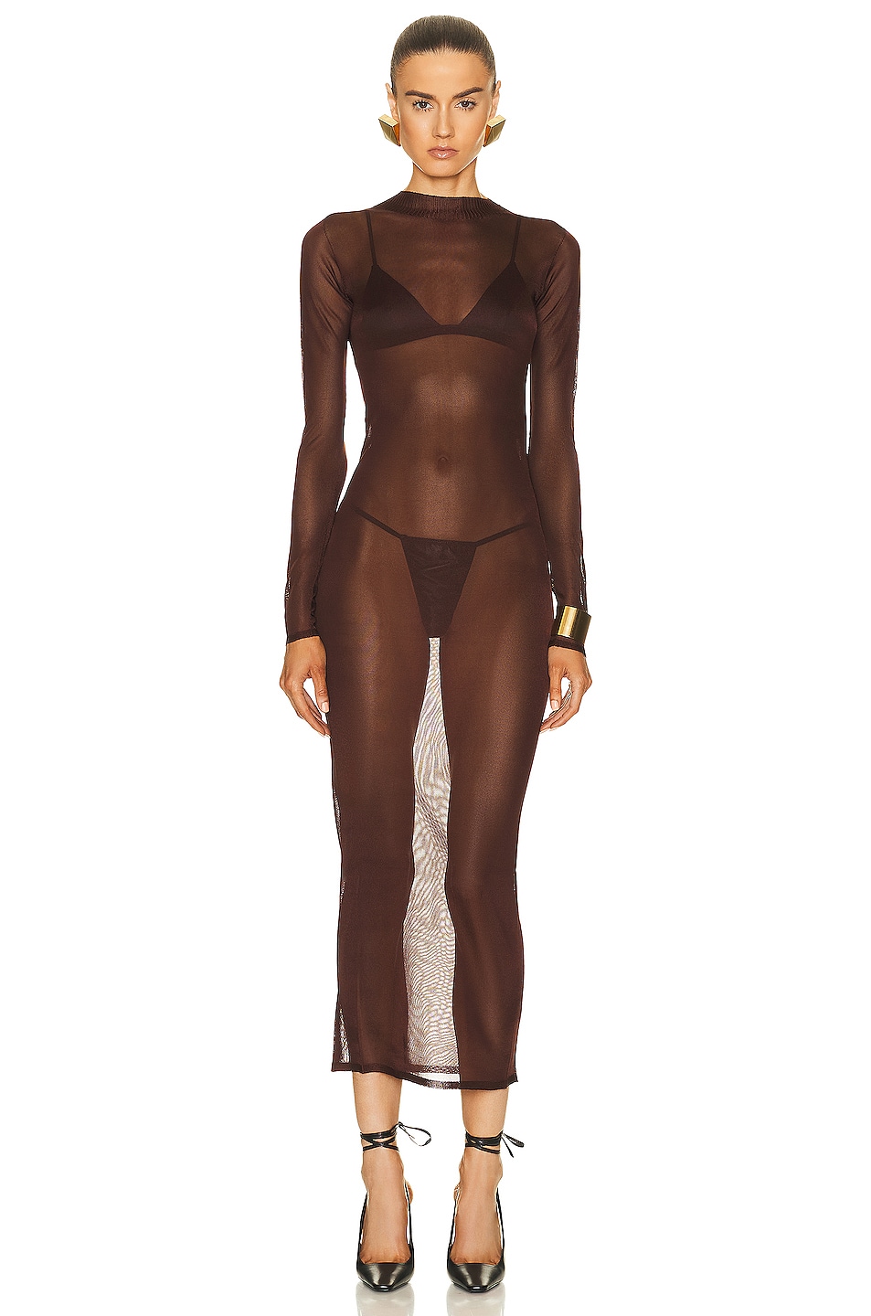 Image 1 of Saint Laurent Long Sleeve Dress in Chocolate