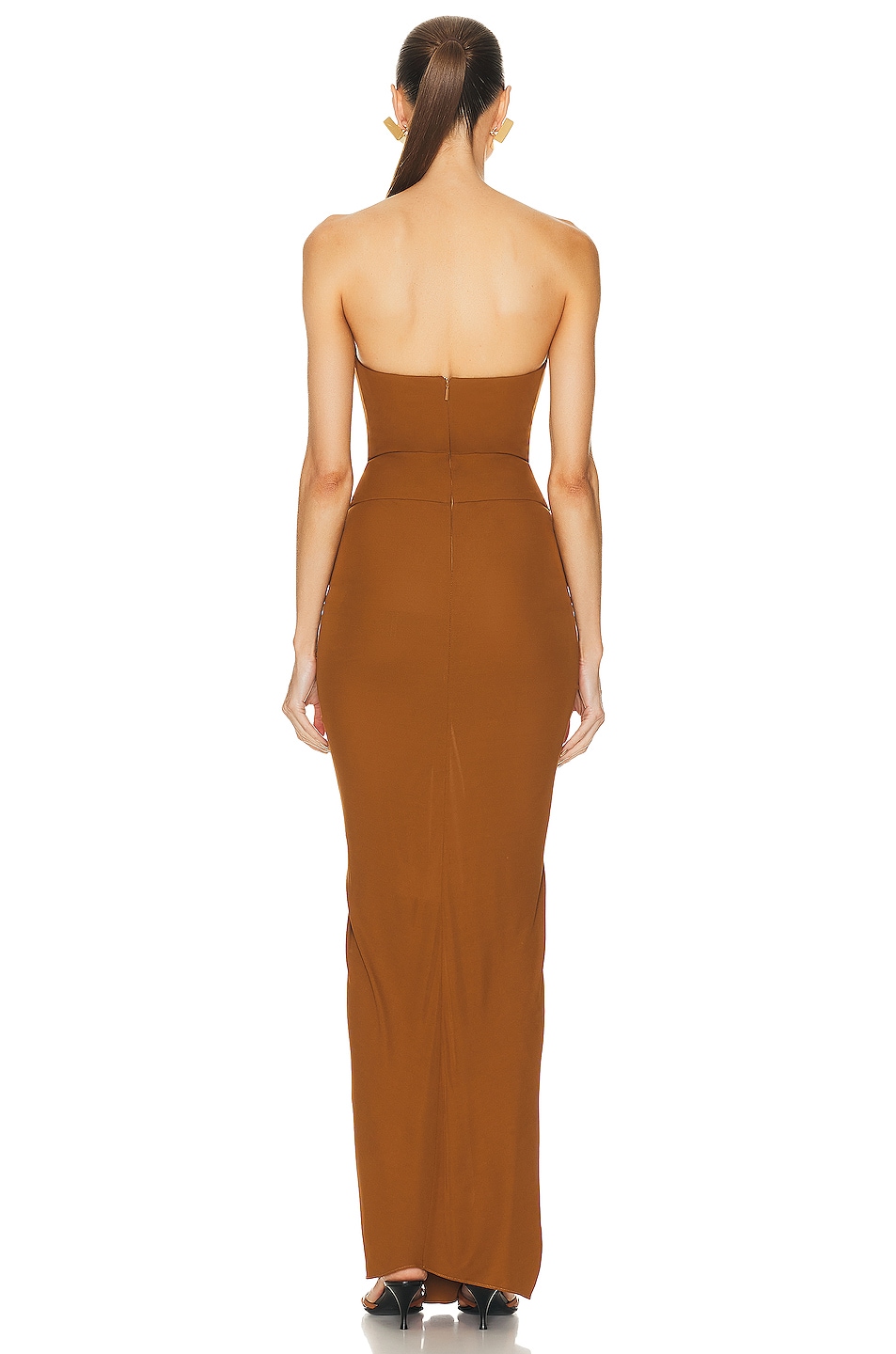 Saint Laurent Women Camel Jersey Mini Dress