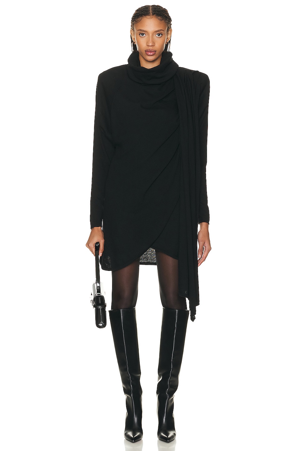 Image 1 of Saint Laurent Hooded Draped Dress in Noir