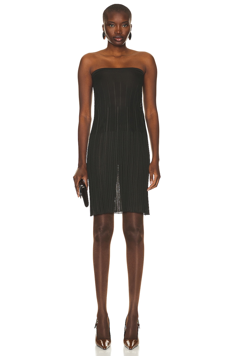 Image 1 of Saint Laurent Sheer Strapless Dress in Ebene
