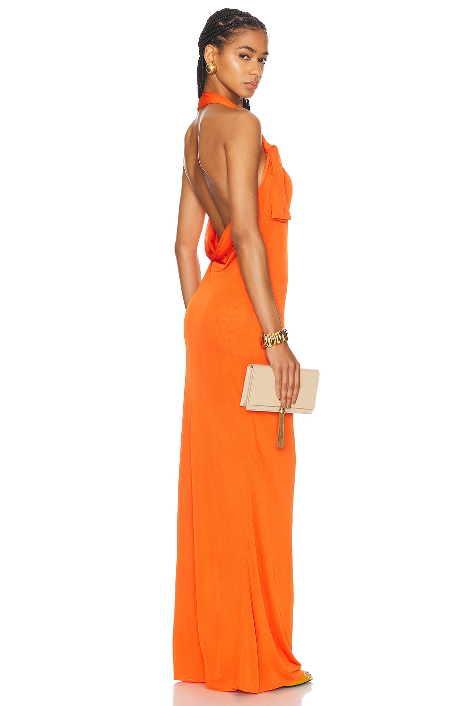 Saint Laurent Jersey Halterneck Dress In Orange